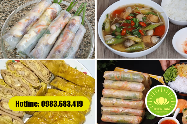 Món gỏi cuốn chay và canh chua chay, gà chay lá chanh, bì cuốn thính – mang tinh thần thanh đạm, gắn kết yêu thương.