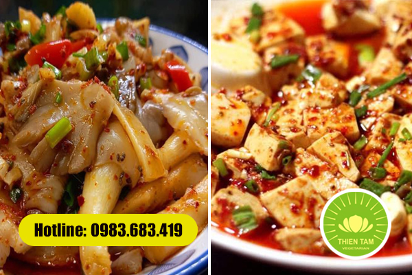 Nấm xào ngũ vị và đậu hũ sốt Tứ Xuyên – món chay đậm đà trong mâm cỗ Vu Lan..