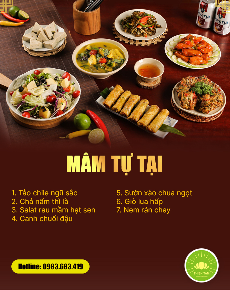 Cỗ chay Tự Tại nhẹ nhàng, thanh sạch với tảo biển, nấm, đậu và rau củ thanh vị